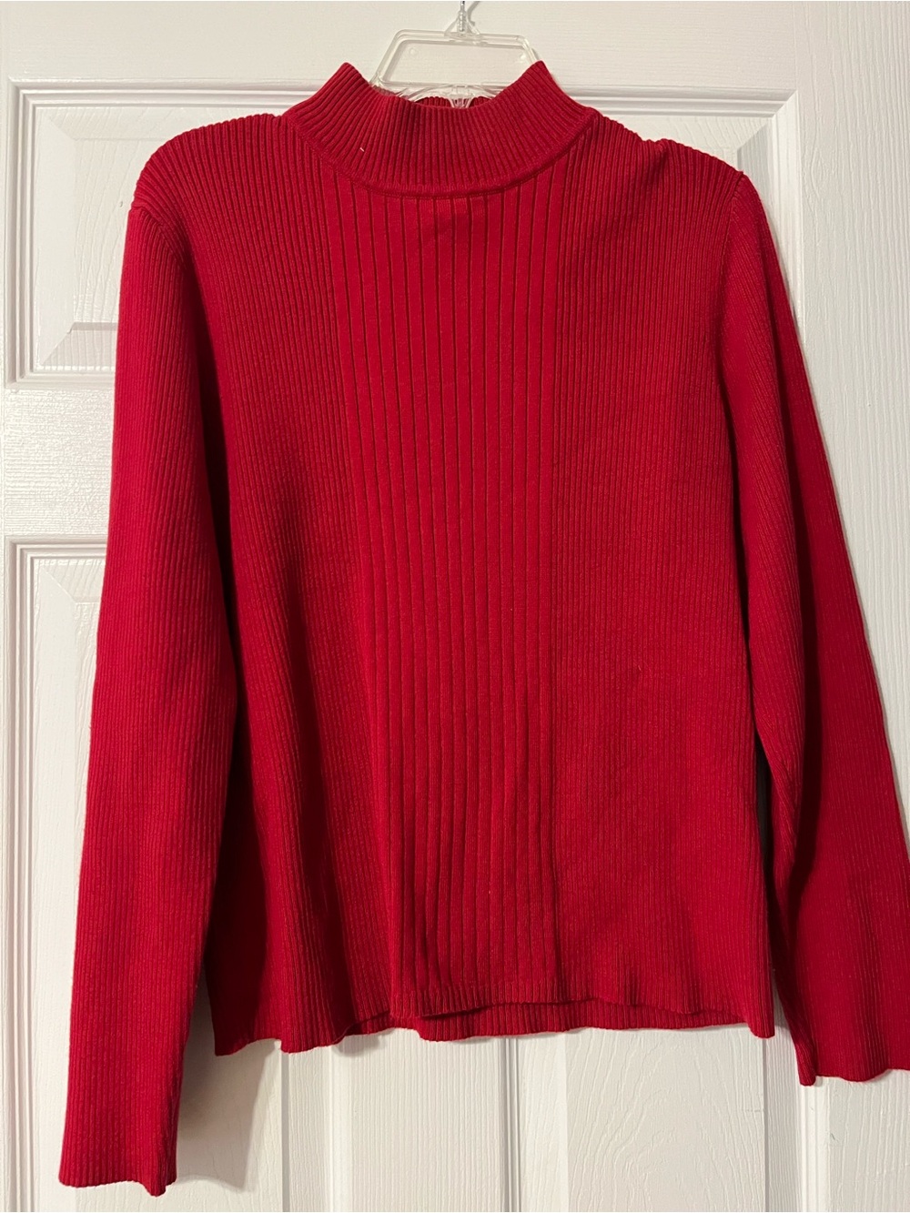 Women's Red Ribbed Mock Neck Sweater Josephine Chaus